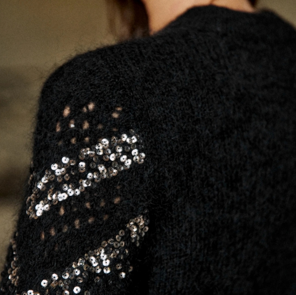 Sezane Shelby Wool/ Kid Mohair Sweater With Sequin Details - Picture 4 of 6